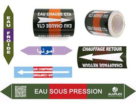 marqueurs de tuyauterie eau chaude eau froide chauffage air comprimé flèche sens